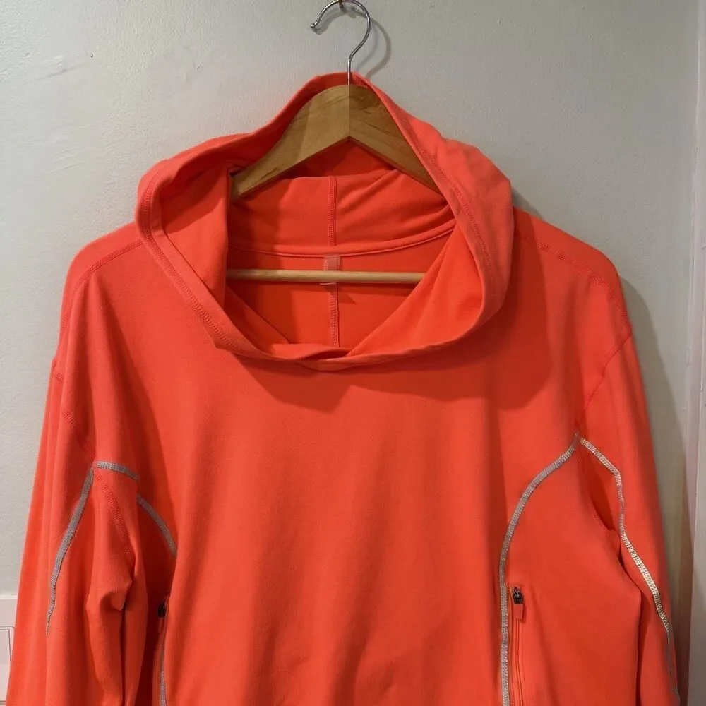Free People Movement Neon Orange Hoodie Size Large with Reflective Strips